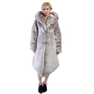 FURROCIOUS FURR Women's Luxury Champagne Faux Fur Tissavel Chinchilla Coat